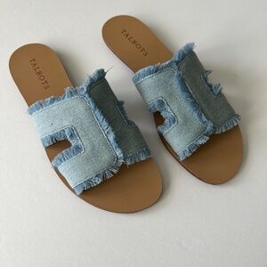 Talbots Hannah Frayed Blue Denim Slide Sandals Like New Size 7